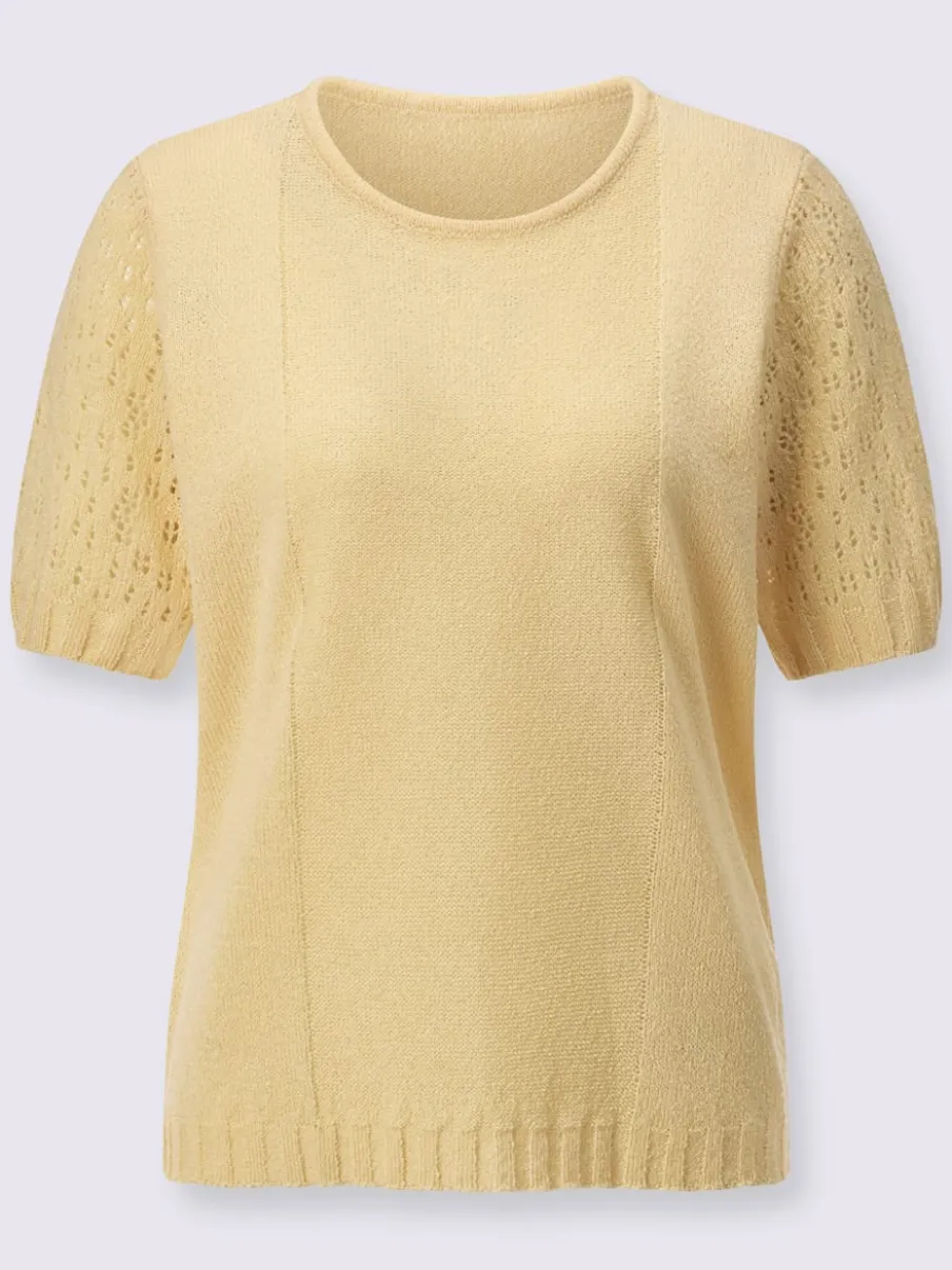 Pull bouclé avec motif ajouré et manches côtelées