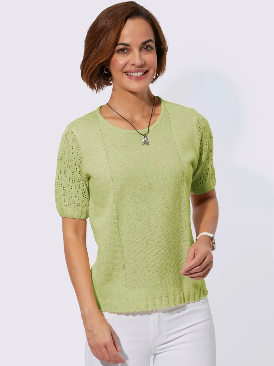Pull bouclé avec motif ajouré et manches côtelées