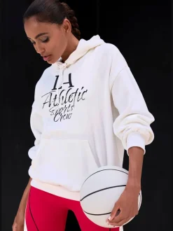Pull à capuche avec cordon et inscription sportive devant
