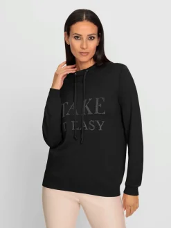 Pull à capuche avec inscription en pierres brillantes