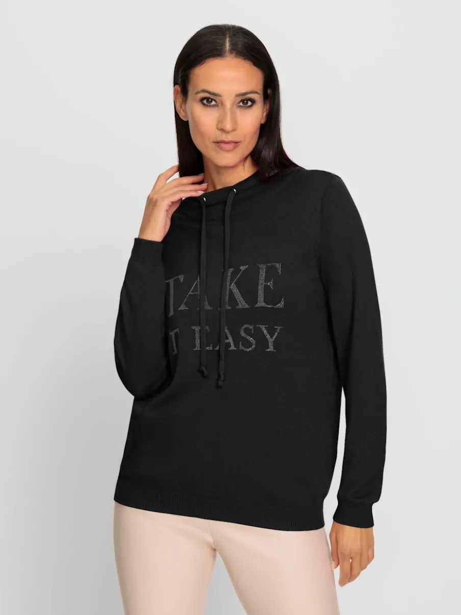 Pull à capuche avec inscription en pierres brillantes