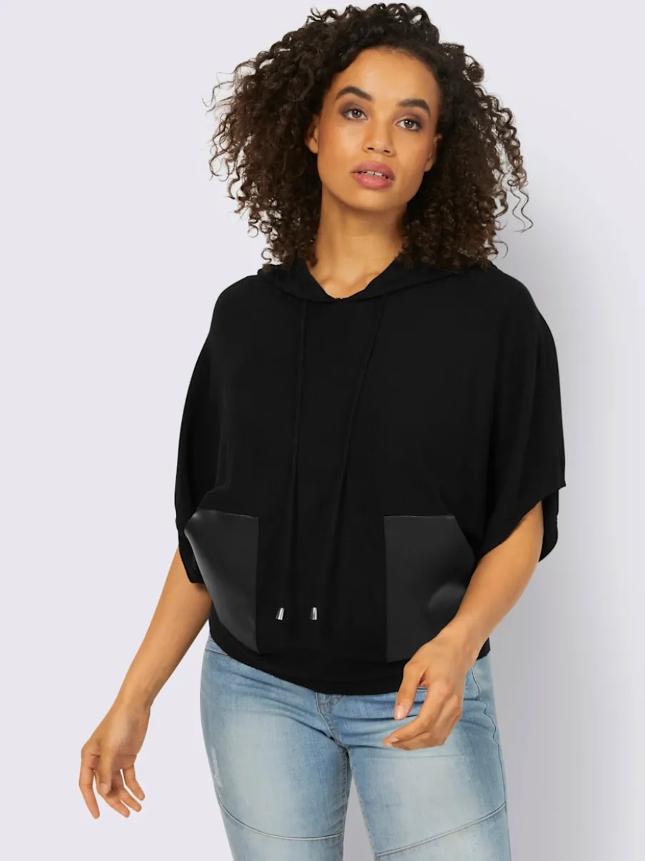 Pull à capuche avec poches plaquées et bords-côtes