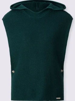 Pull à capuche à emmanchures dénudées côtelé boutonné