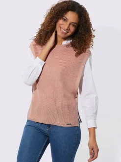 Pull à capuche à emmanchures dénudées côtelé boutonné
