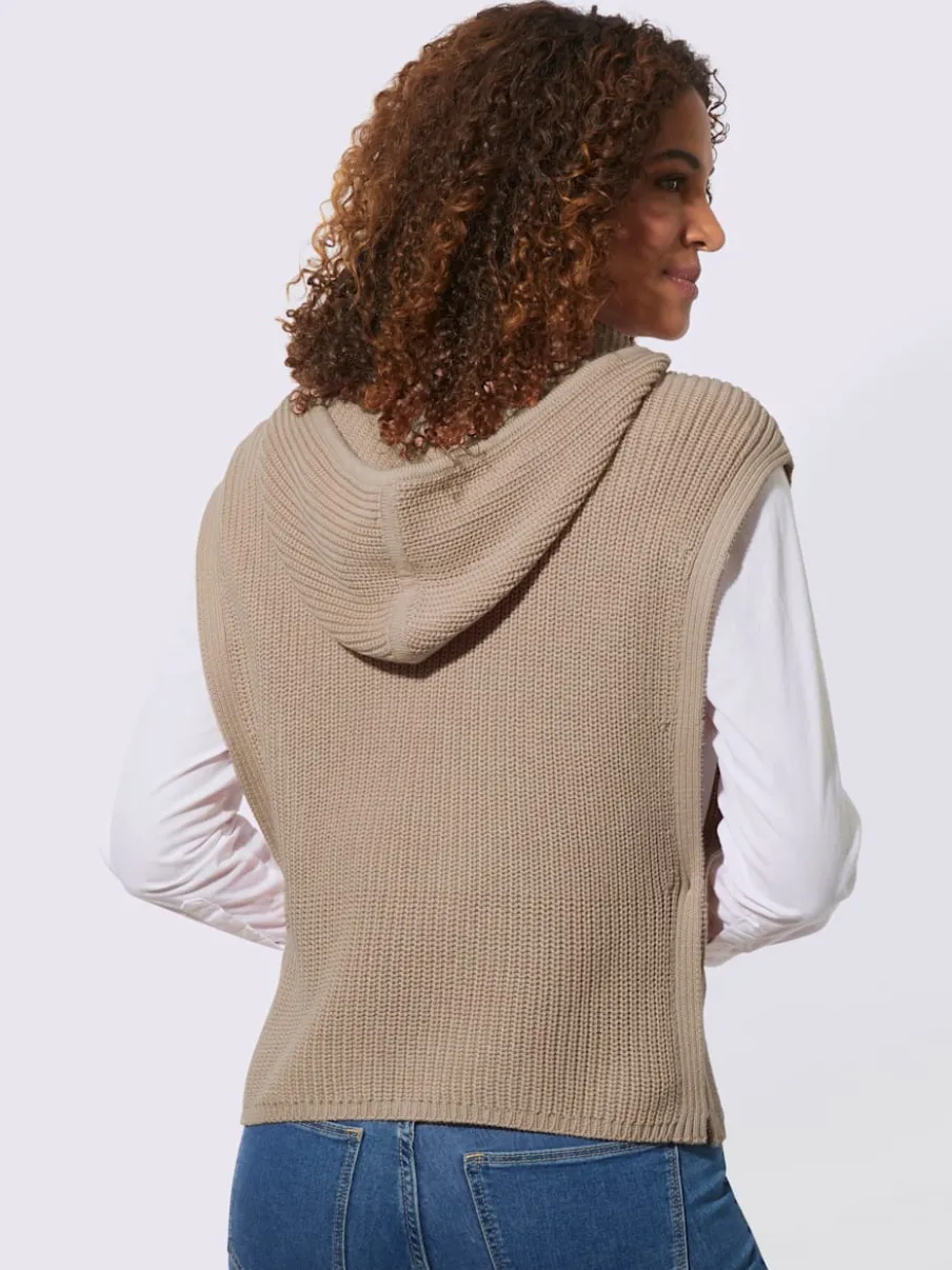 Pull à capuche à emmanchures dénudées côtelé boutonné