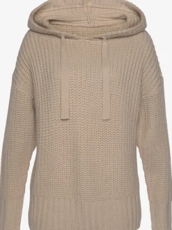 Pull à capuche en grosse maille douce avec larges bords-côtes et capuche à coulisse