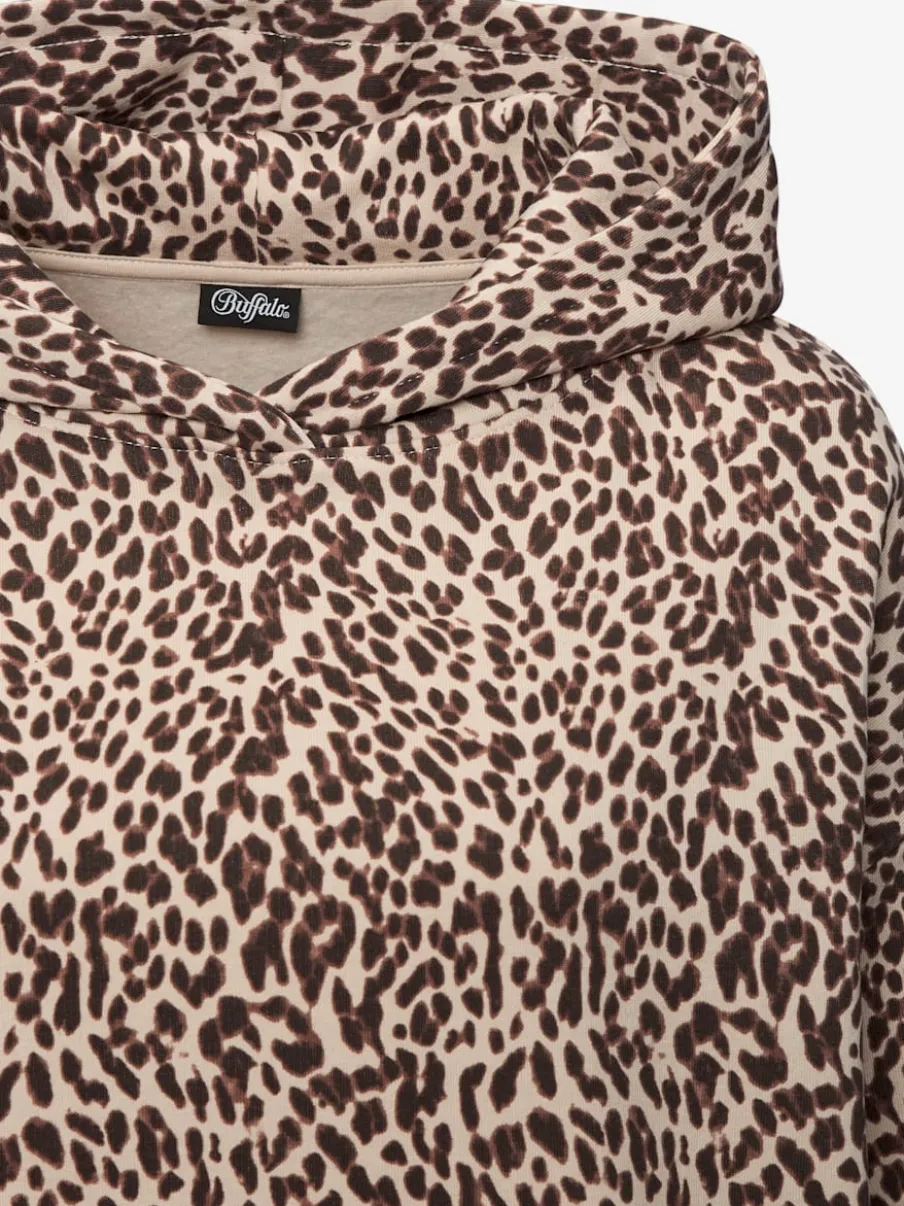 Pull à capuche imprimé motif léopard confort bords-côtes