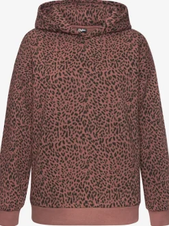 Pull à capuche imprimé motif léopard confort bords-côtes