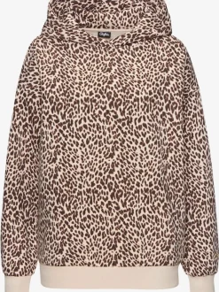Pull à capuche imprimé motif léopard confort bords-côtes