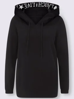 Pull à capuche manches longues avec inscription motif cœur étoile