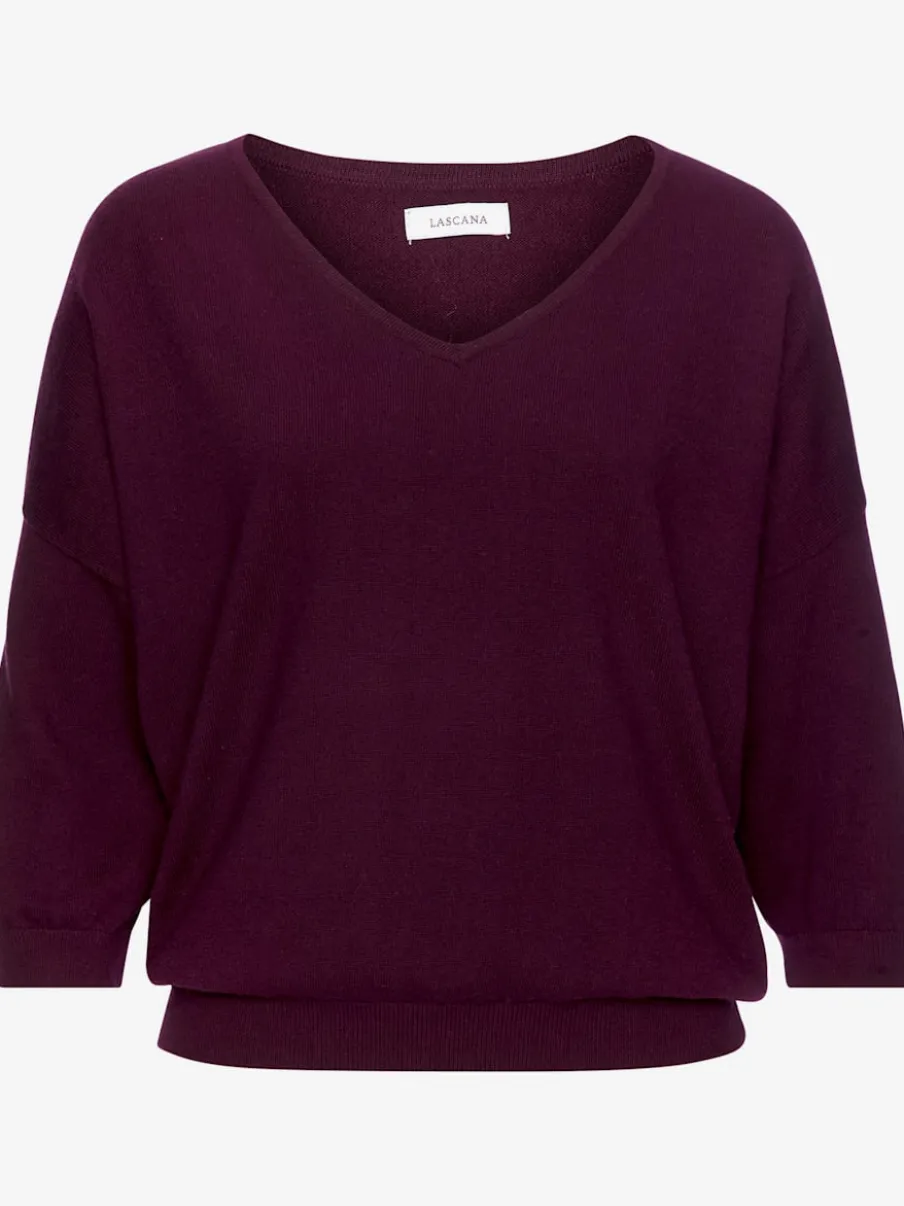 Pull chauve-souris avec encolure V et manches 3/4 en tricot doux