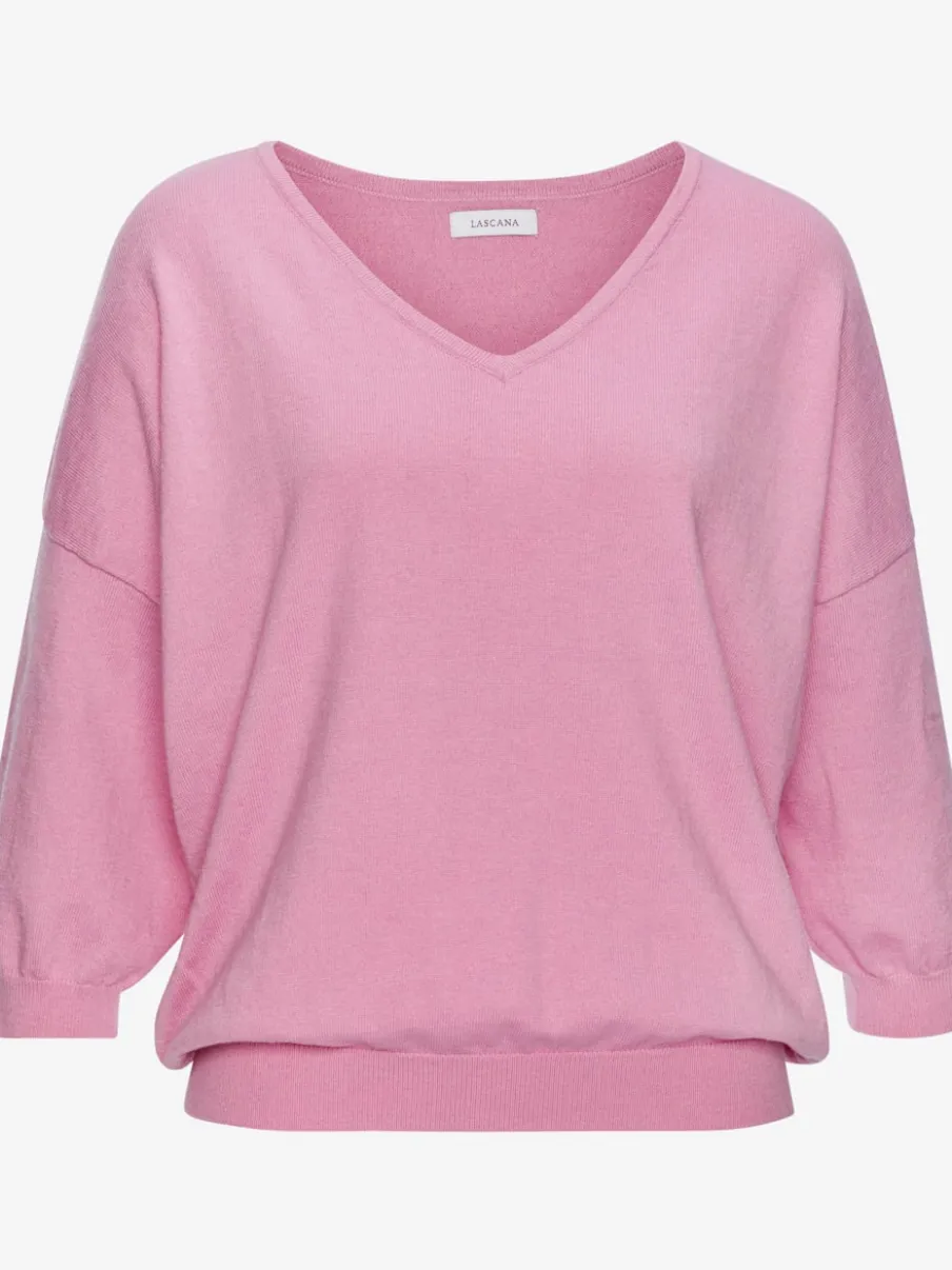 Pull chauve-souris avec encolure V et manches 3/4 en tricot doux