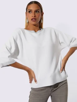 Pull chauve-souris à encolure en U et manches 3/4 avec motif tricoté horizontal