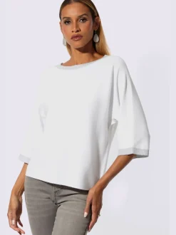 Pull chauve-souris à encolure en U et manches 3/4 avec motif tricoté horizontal