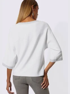 Pull chauve-souris à encolure en U et manches 3/4 avec motif tricoté horizontal