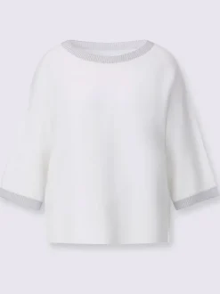 Pull chauve-souris à encolure en U et manches 3/4 avec motif tricoté horizontal