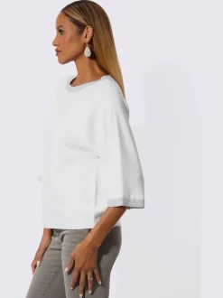 Pull chauve-souris à encolure en U et manches 3/4 avec motif tricoté horizontal