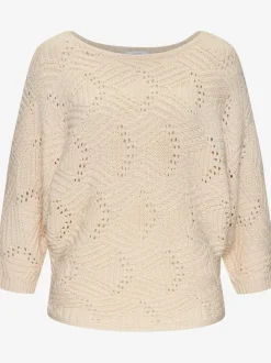 Pull chauve-souris encolure en U manches 3/4 tricoté
