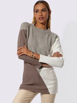Pull chauve-souris en mélange de modal avec motif intarsia et finitions droites