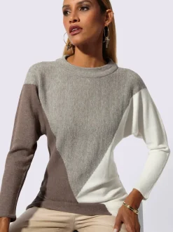 Pull chauve-souris en mélange de modal avec motif intarsia et finitions droites