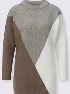 Pull chauve-souris en mélange de modal avec motif intarsia et finitions droites