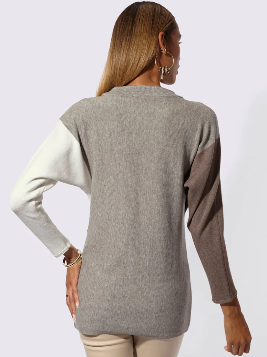 Pull chauve-souris en mélange de modal avec motif intarsia et finitions droites