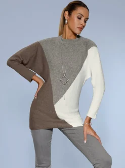 Pull chauve-souris en mélange de modal avec motif intarsia et finitions droites