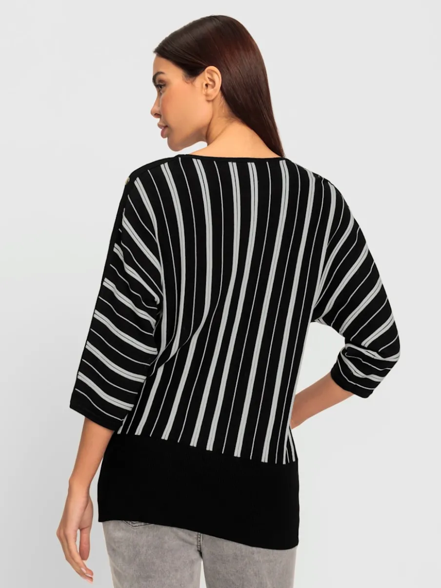 Pull chauve-souris rayé avec rivets décoratifs aux épaules