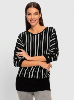 Pull chauve-souris rayé avec rivets décoratifs aux épaules