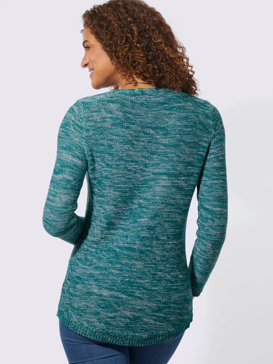 Pull chiné à col rond et manches longues féminines