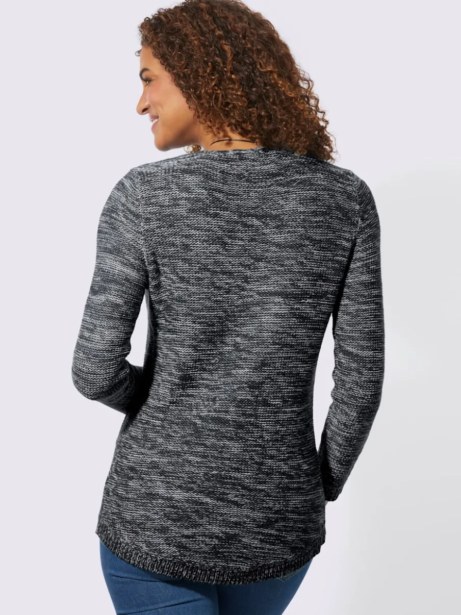 Pull chiné à col rond et manches longues féminines