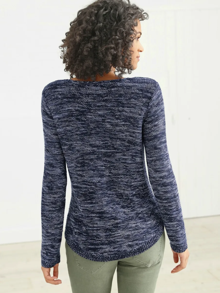 Pull chiné à col rond et manches longues féminines