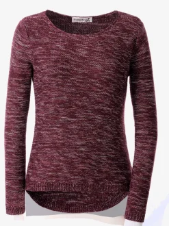 Pull chiné à col rond et manches longues féminines