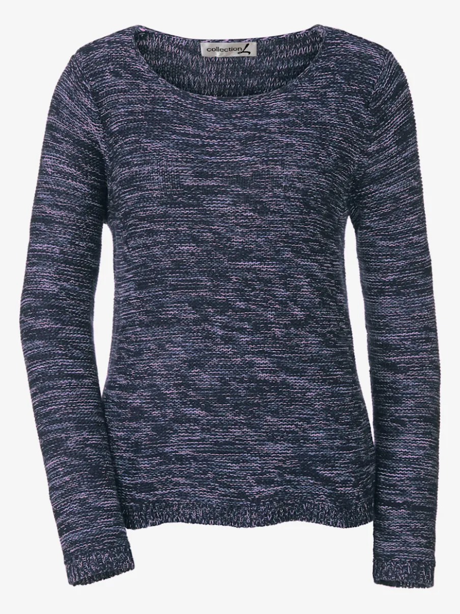 Pull chiné à col rond et manches longues féminines