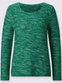 Pull chiné à col rond et manches longues féminines