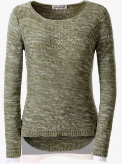 Pull chiné à col rond et manches longues féminines