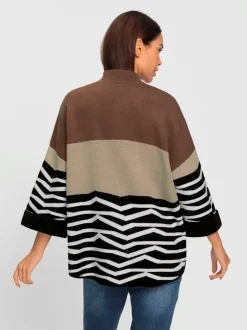 Pull à col corolle manches trois quarts rayé en jacquard
