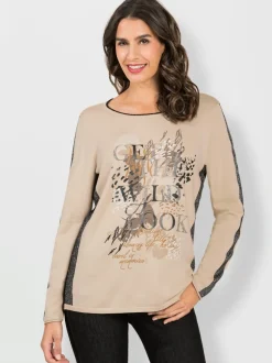 Pull à col en U manches longues imprimé brillant