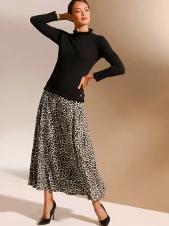 Pull à col montant avec finitions ondulées et motif animal