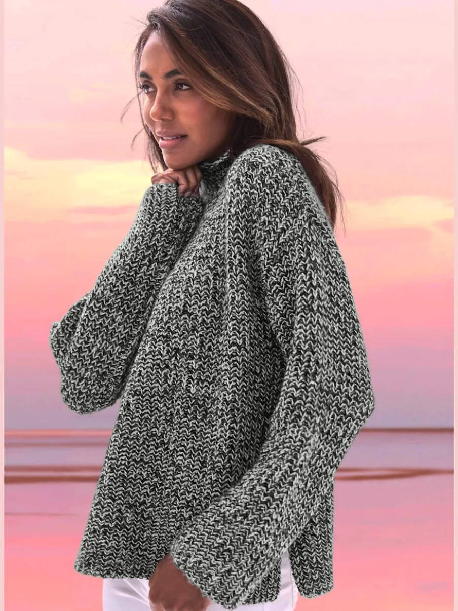 Pull à col montant avec manches longues en tricot chiné