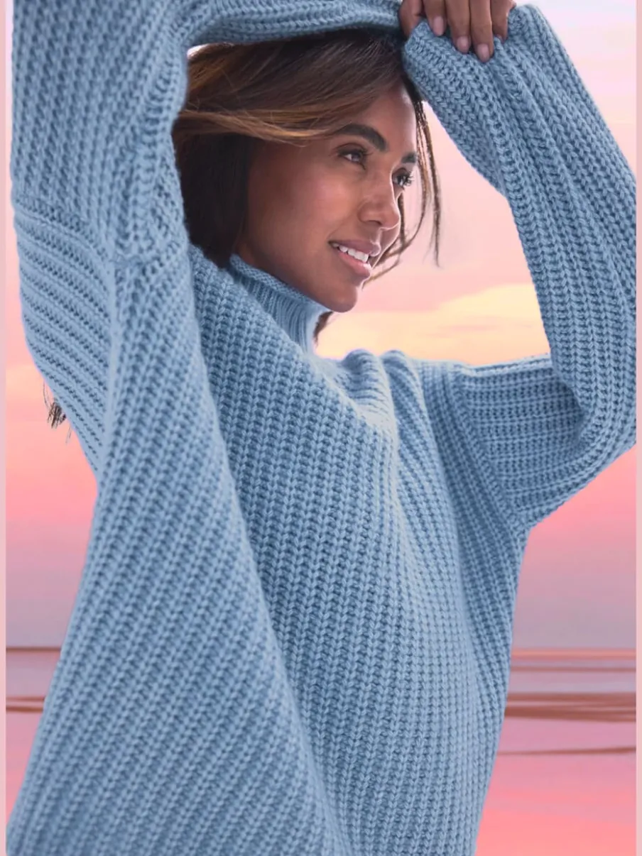 Pull à col montant avec manches longues en tricot chiné