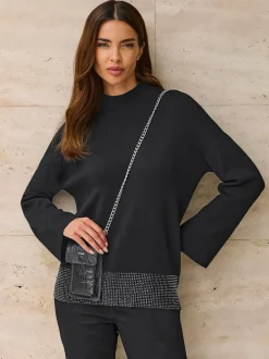 Pull à col montant avec petites pierres brillantes décoratives
