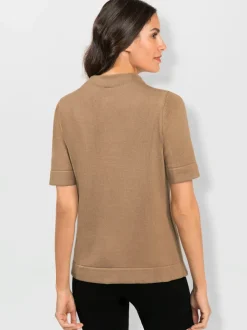 Pull à col montant coton manches mi-longues finition lisse