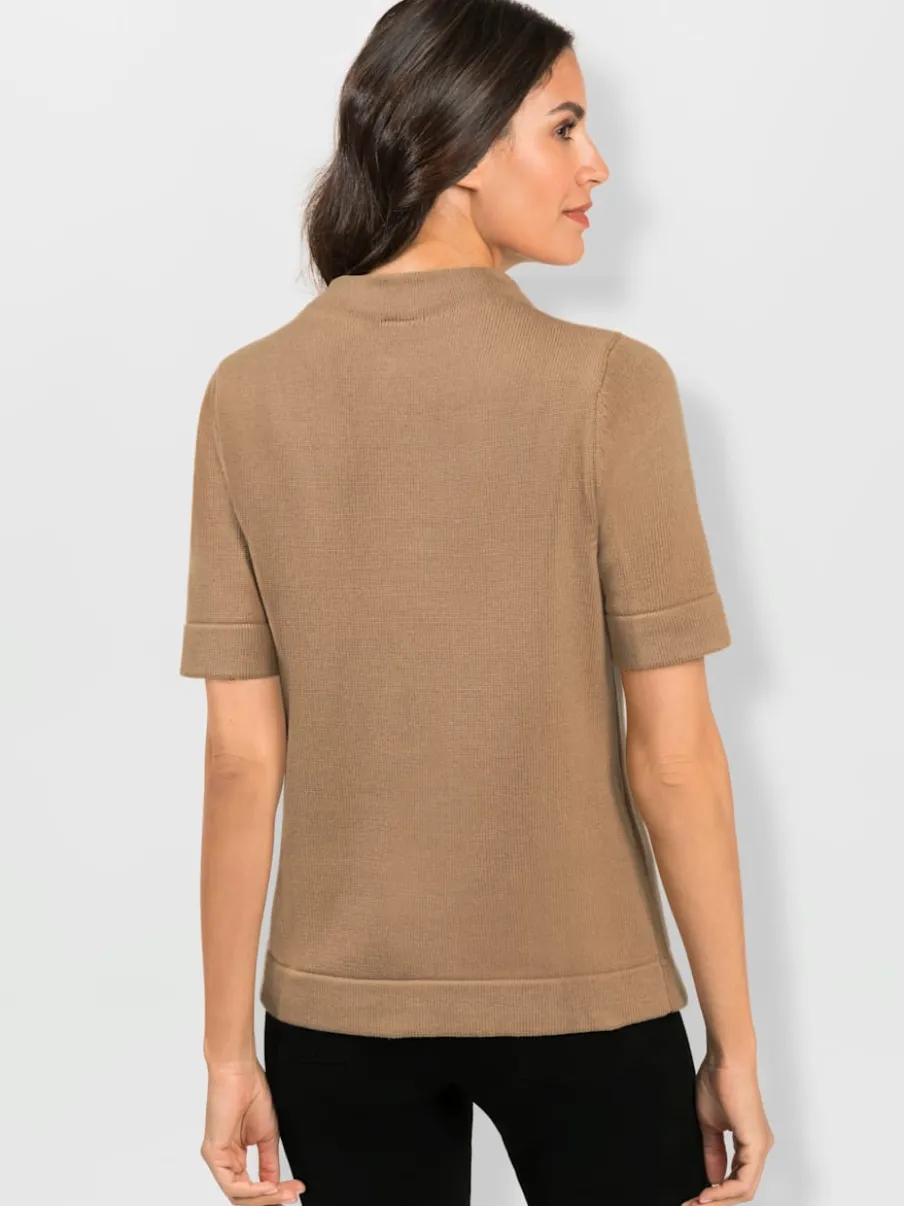 Pull à col montant coton manches mi-longues finition lisse