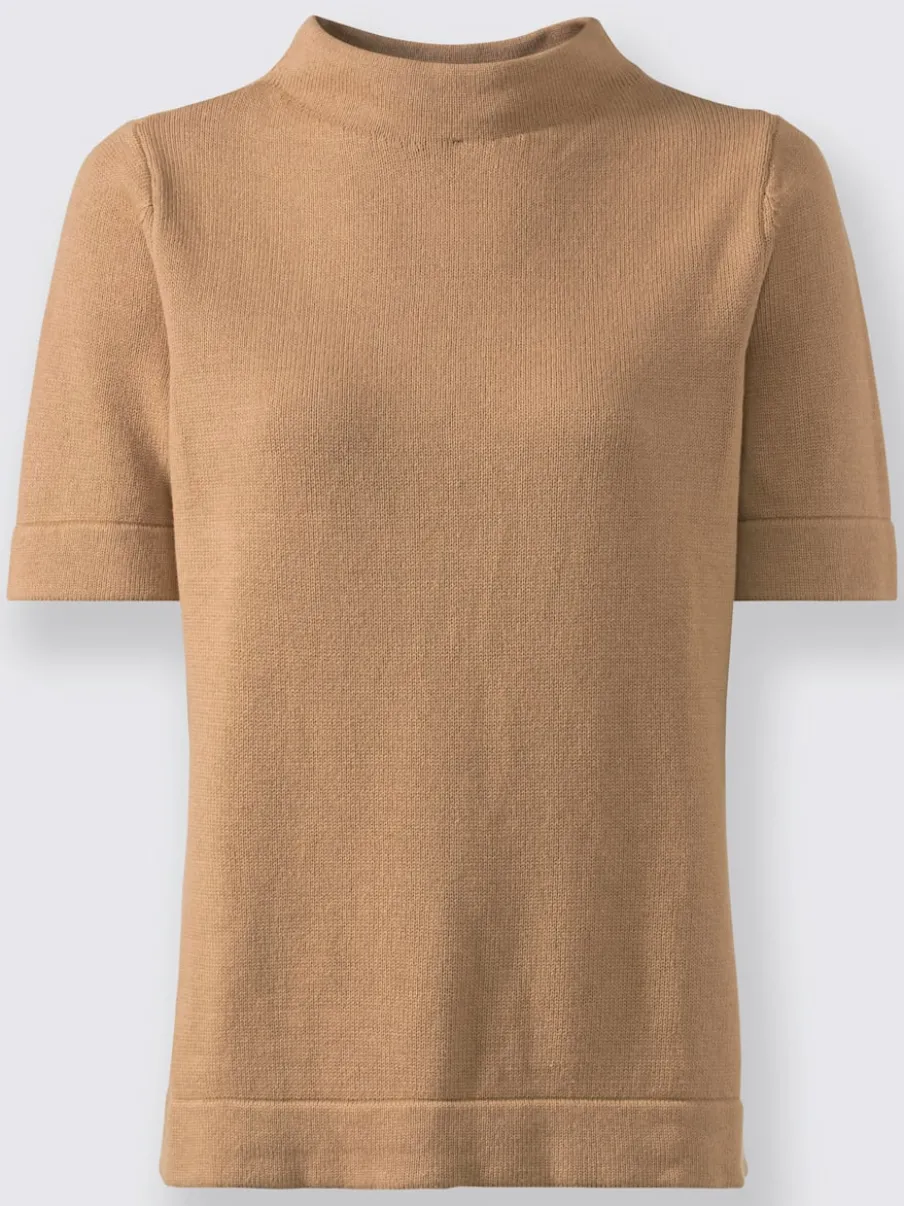 Pull à col montant coton manches mi-longues finition lisse