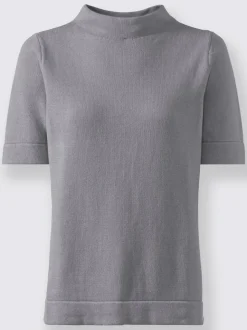 Pull à col montant coton manches mi-longues finition lisse
