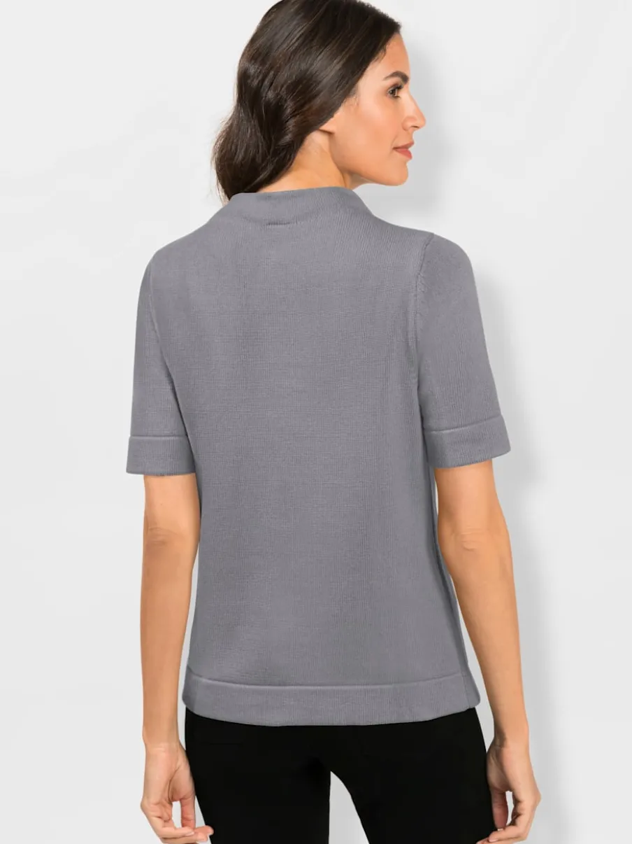 Pull à col montant coton manches mi-longues finition lisse