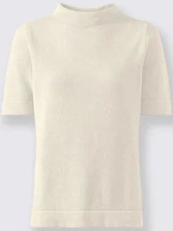 Pull à col montant coton manches mi-longues finition lisse