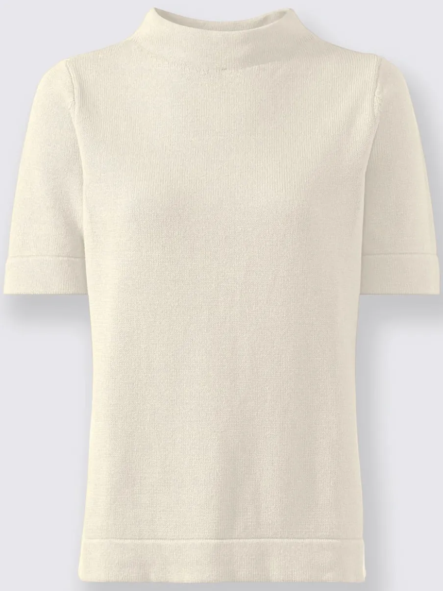 Pull à col montant coton manches mi-longues finition lisse