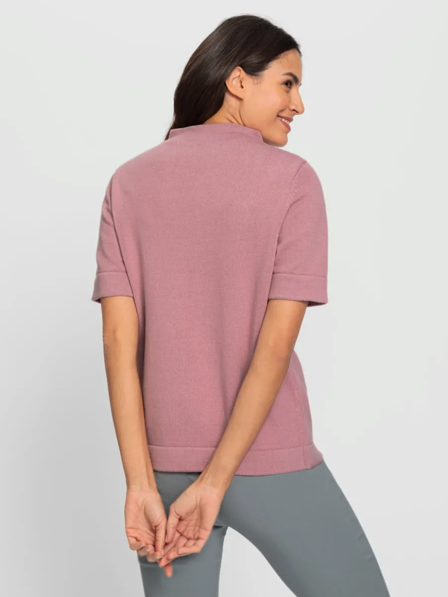Pull à col montant coton manches mi-longues finition lisse